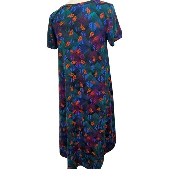 LULAROE Leaves Autumn Print High Low Long Dress Stretch Tee Shirt Pocket XS - Picture 4 of 11